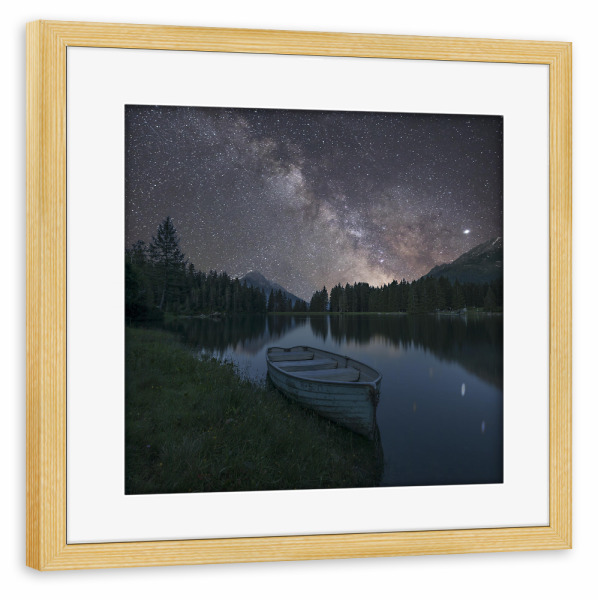 Poster mit Rahmen kiefer "Bergsee mit Boot" artboxONE - Natur,Galaxy