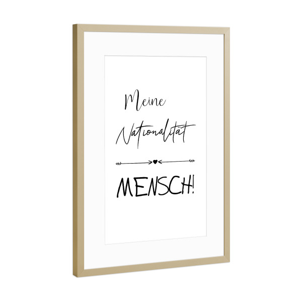 Poster mit Rahmen Gold "Ich bin Mensch" artboxONE - Typografie,Schwarzweiß