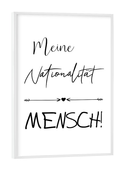 Poster mit weißem Rahmen "Ich bin Mensch" artboxONE - Typografie,Schwarzweiß