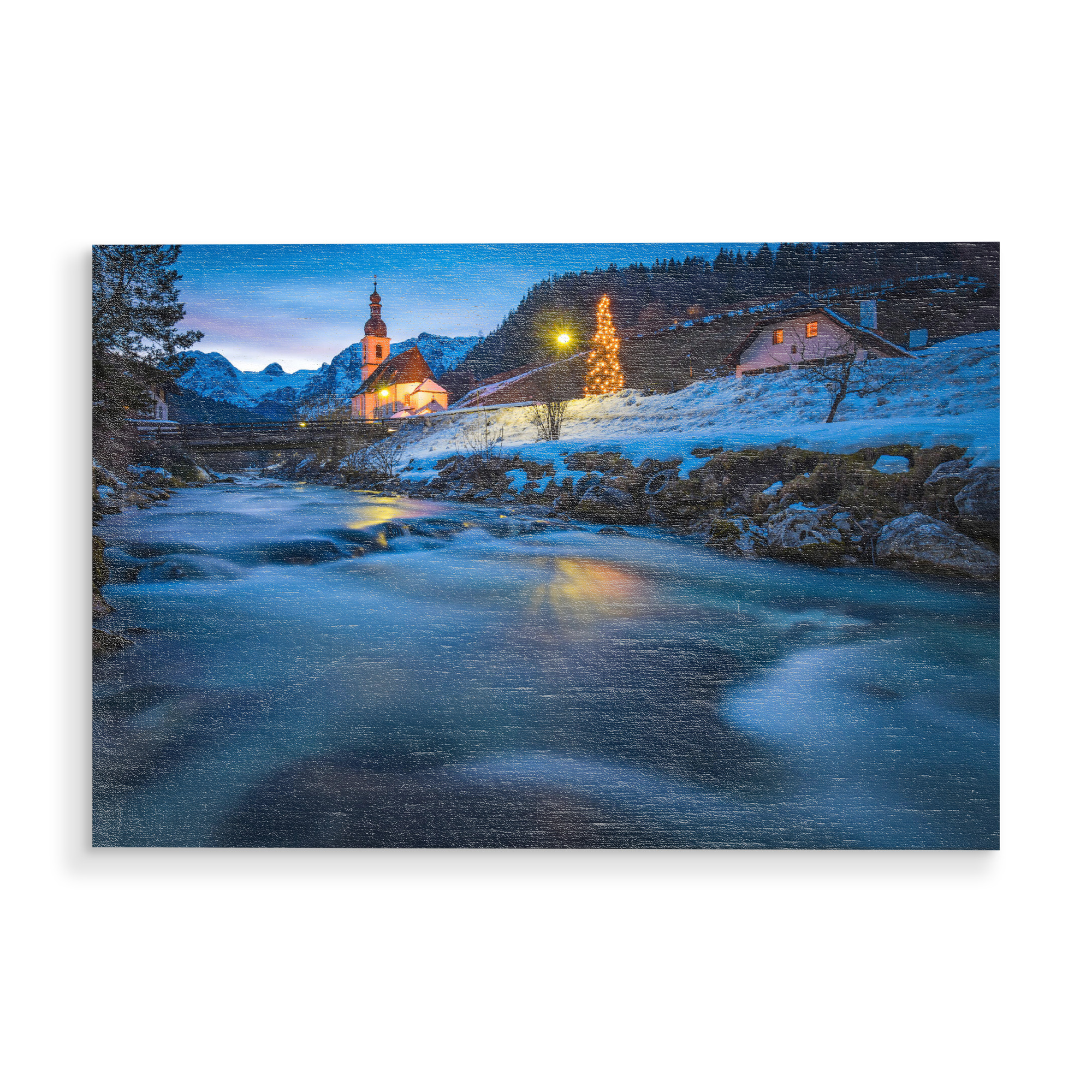 Holzbild "Winter in Ramsau" artboxONE - Städte,Reise - Berchtesgaden,Bergsteigerdorf,Schnee,Alpen,Berge,Bayern,Deutschland,Germany,Alps,Snow