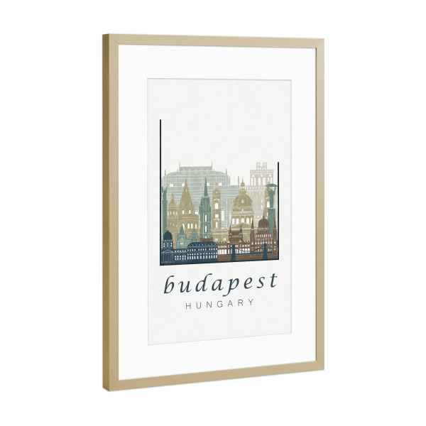 Poster mit Rahmen Gold "Budapest skyline light blue" artboxONE - Architektur,Städte / Budapest