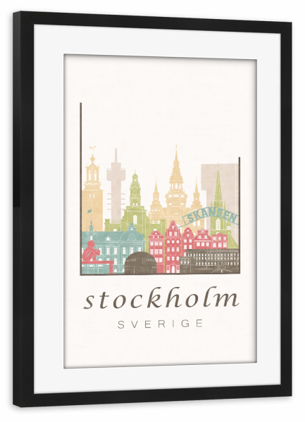 Poster mit Rahmen schwarz "Stockholm skyline pastel" artboxONE - Städte,Architektur,Städte / Stockholm