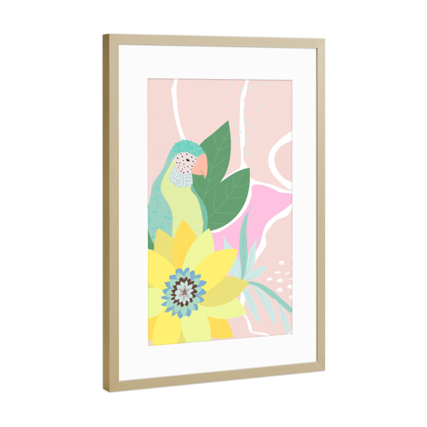 Poster mit Rahmen Gold "Tropical friends" artboxONE - Natur,Floral,Für Kinder,Tiere,Abstrakt