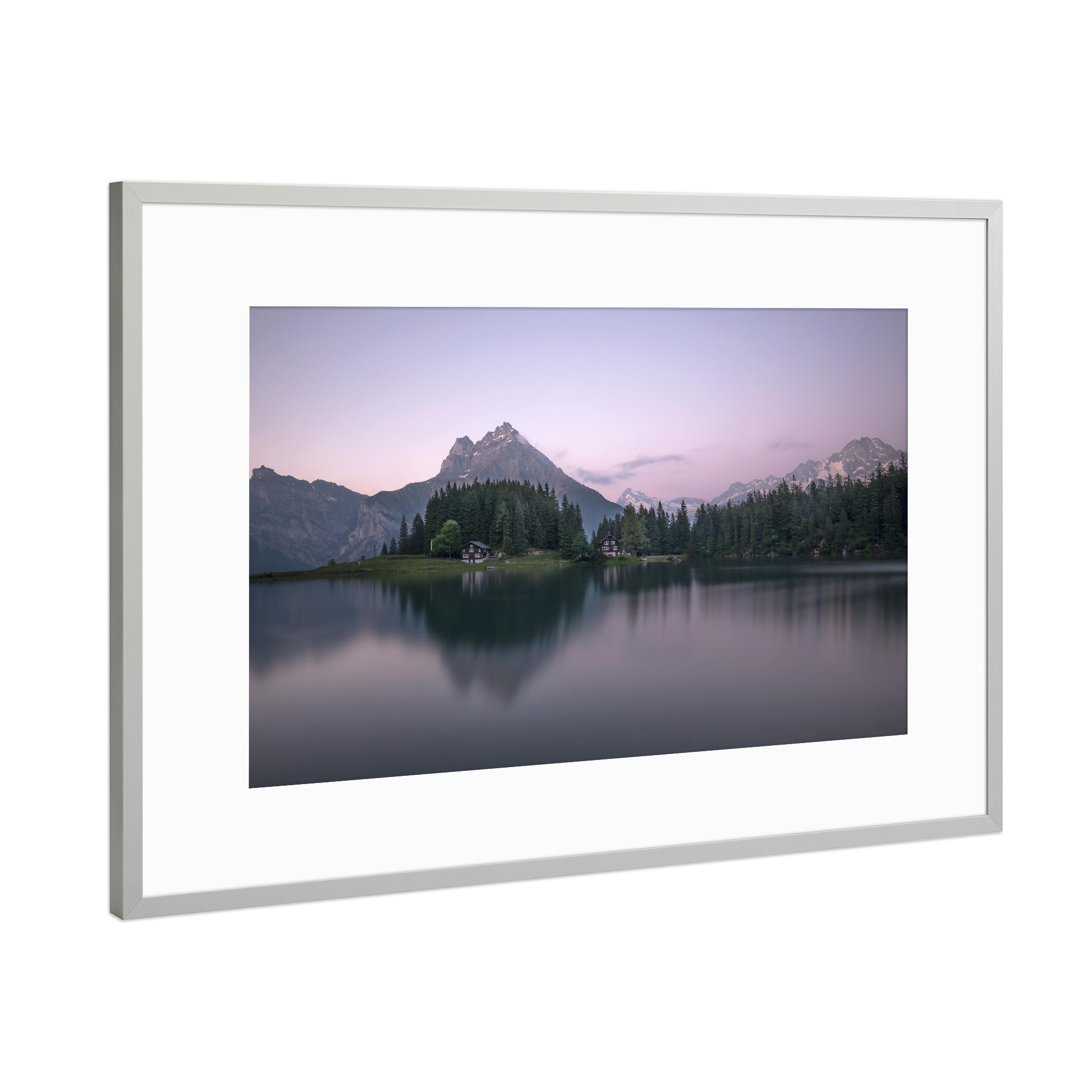 Poster mit Rahmen Silber "Abendstimmung am Arnisee" artboxONE - Natur