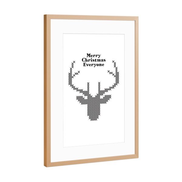 Poster mit Rahmen Kupfer "Reindeer - merry Christmas" artboxONE - Typografie,Tiere,Schwarzweiß,Geometrie,Weihnachten