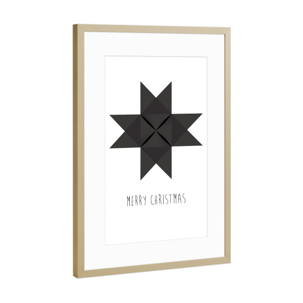 Poster mit Rahmen Gold "Christmas star, black" artboxONE - Typografie,Schwarzweiß,Geometrie,Weihnachten