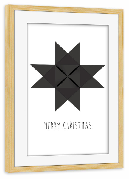 Poster mit Rahmen kiefer "Christmas star, black" artboxONE - Typografie,Schwarzweiß,Geometrie,Weihnachten