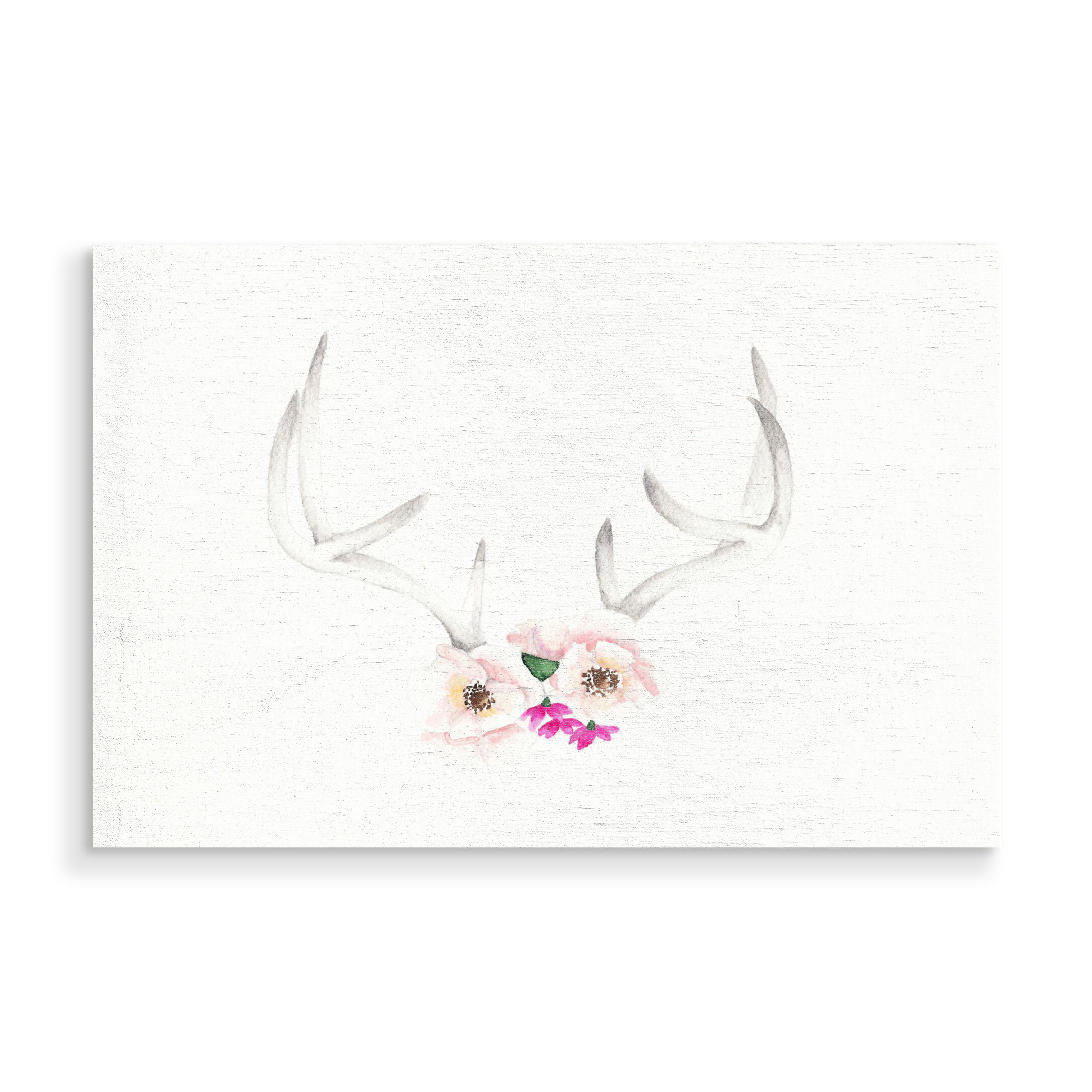 Holzbild "Wild summer antler" artboxONE - Natur,Floral,Tiere - Antler,Geweih,Blumen,Flowers,Nature,Summertime,Aquarell,Deer,Rentier,Floral,Minimal