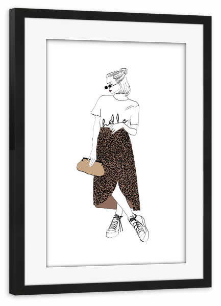 Poster mit Rahmen schwarz "Hello leo lady" artboxONE - Typografie,Menschen,Fashion