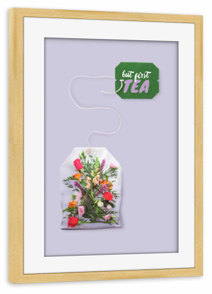 Poster mit Rahmen kiefer "FLOWER TEA" artboxONE - Floral,Essen & Trinken,Lustig