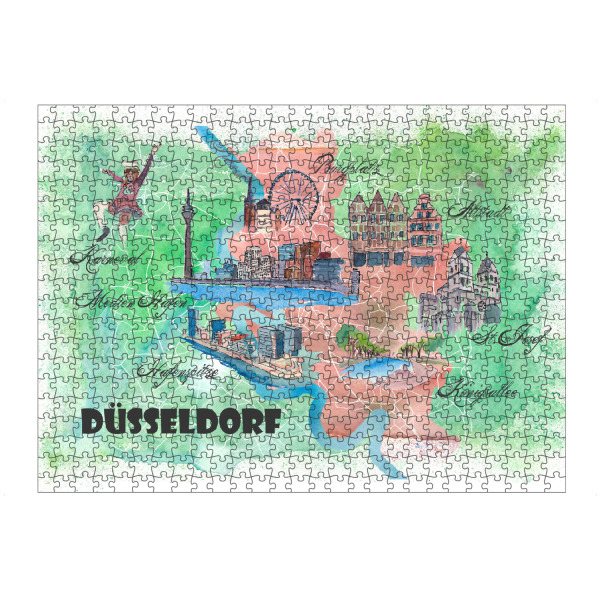 artboxONE Puzzle "Düsseldorf Illustrierte Karte" artboxONE - Städte,Städte / Düsseldorf,Kartografie