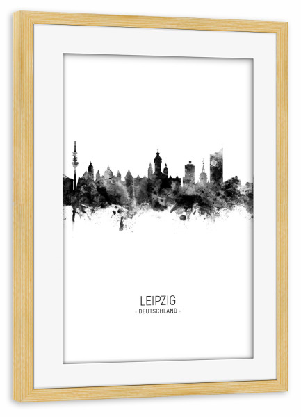 Poster mit Rahmen kiefer "Leipzig Germany Skyline BW" artboxONE - Städte,Schwarzweiß