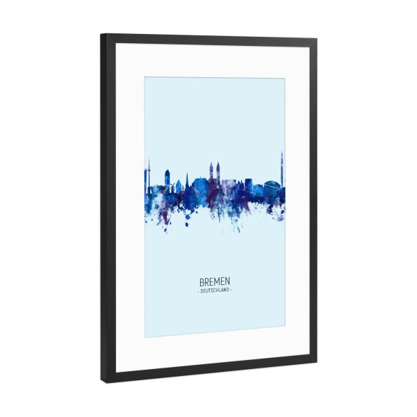 Poster mit Rahmen Schwarz (Metallic) "Bremen Germany Skyline Dark Blue" artboxONE - Städte