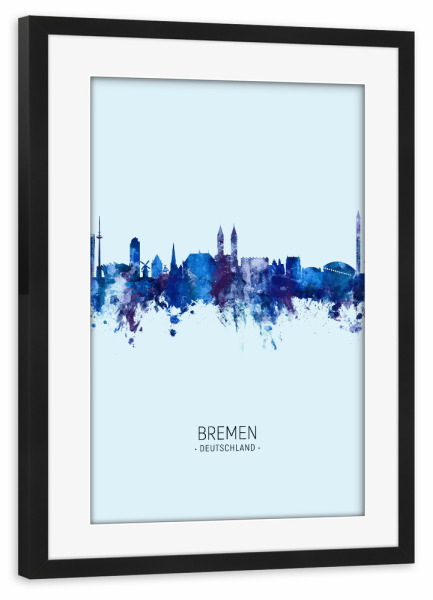 Poster mit Rahmen schwarz "Bremen Germany Skyline Dark Blue" artboxONE - Städte