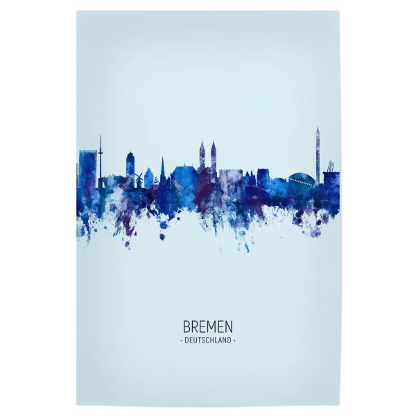 Poster "Bremen Germany Skyline Dark Blue" artboxONE - Städte - Bremen,Germany,Skyline,Cityscape,Stadtbild,Watercolor,Pride,Deutschland,City,Stadt