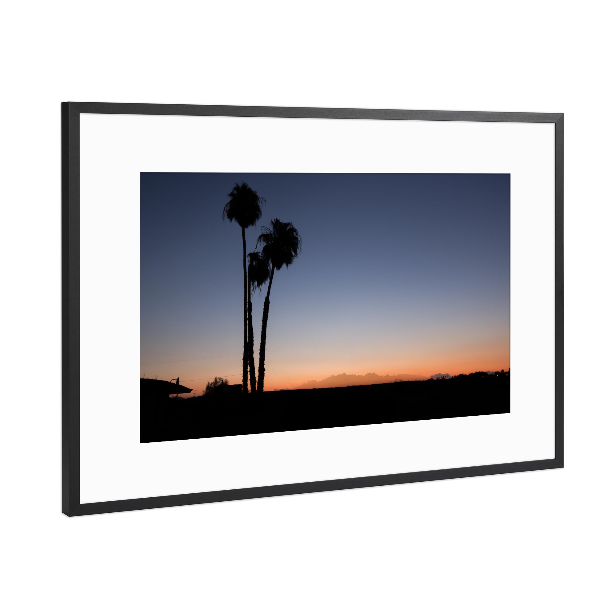 Poster mit Rahmen Schwarz (Metallic) "Palmen beim Sonnenuntergang" artboxONE - Natur,Reise,Reise / Länder