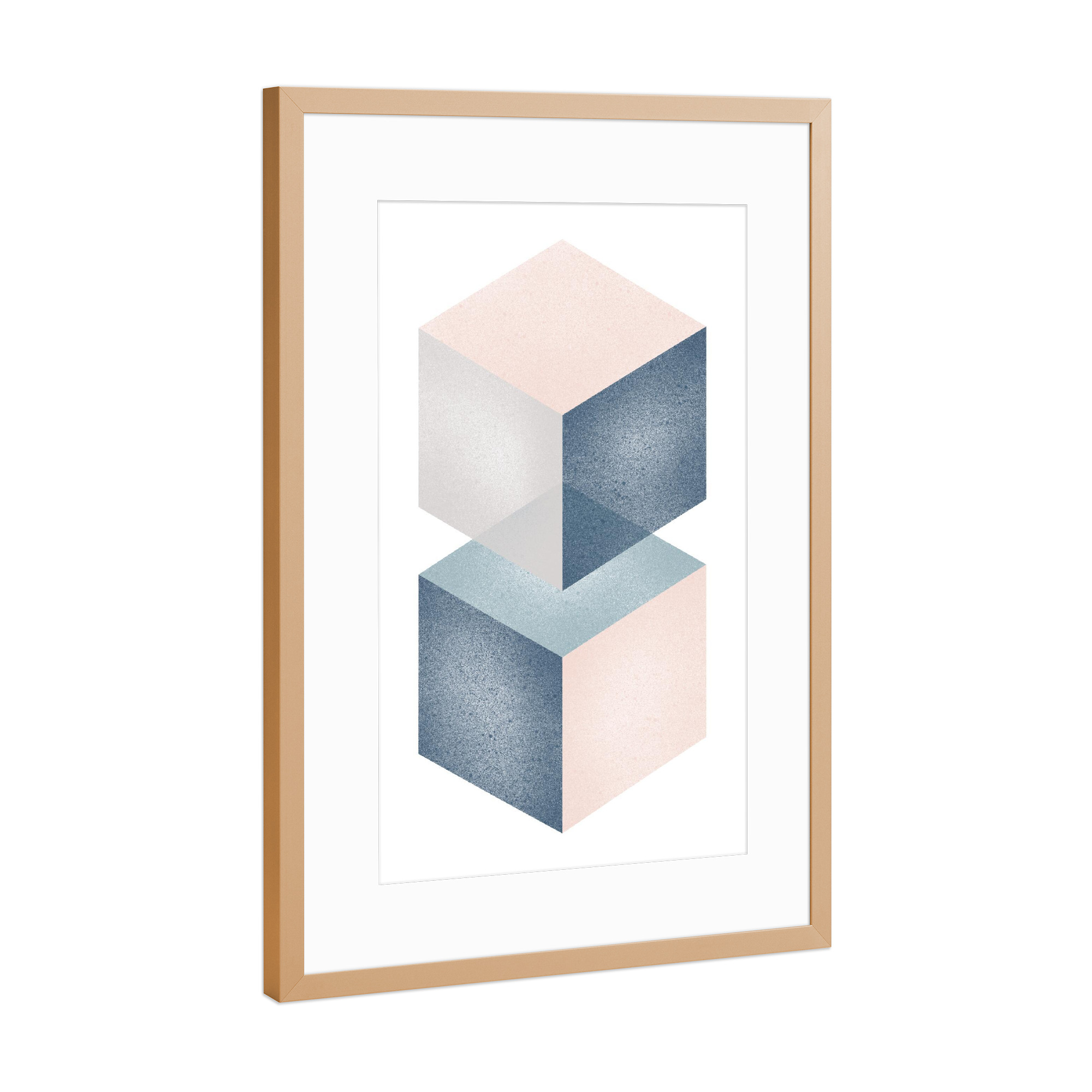 Poster mit Rahmen Kupfer "Cubes pink grey green" artboxONE - Abstrakt,Geometrie