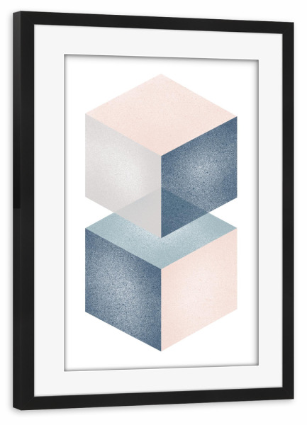 Poster mit Rahmen schwarz "Cubes pink grey green" artboxONE - Abstrakt,Geometrie