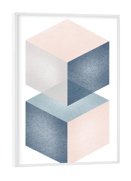 Poster mit weißem Rahmen "Cubes pink grey green" artboxONE - Abstrakt,Geometrie