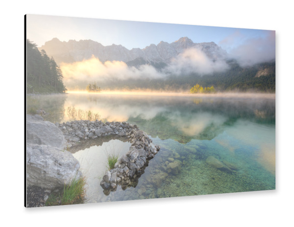 Alu-Dibond "Herbstmorgen am Eibsee" 30x20 cm artboxONE