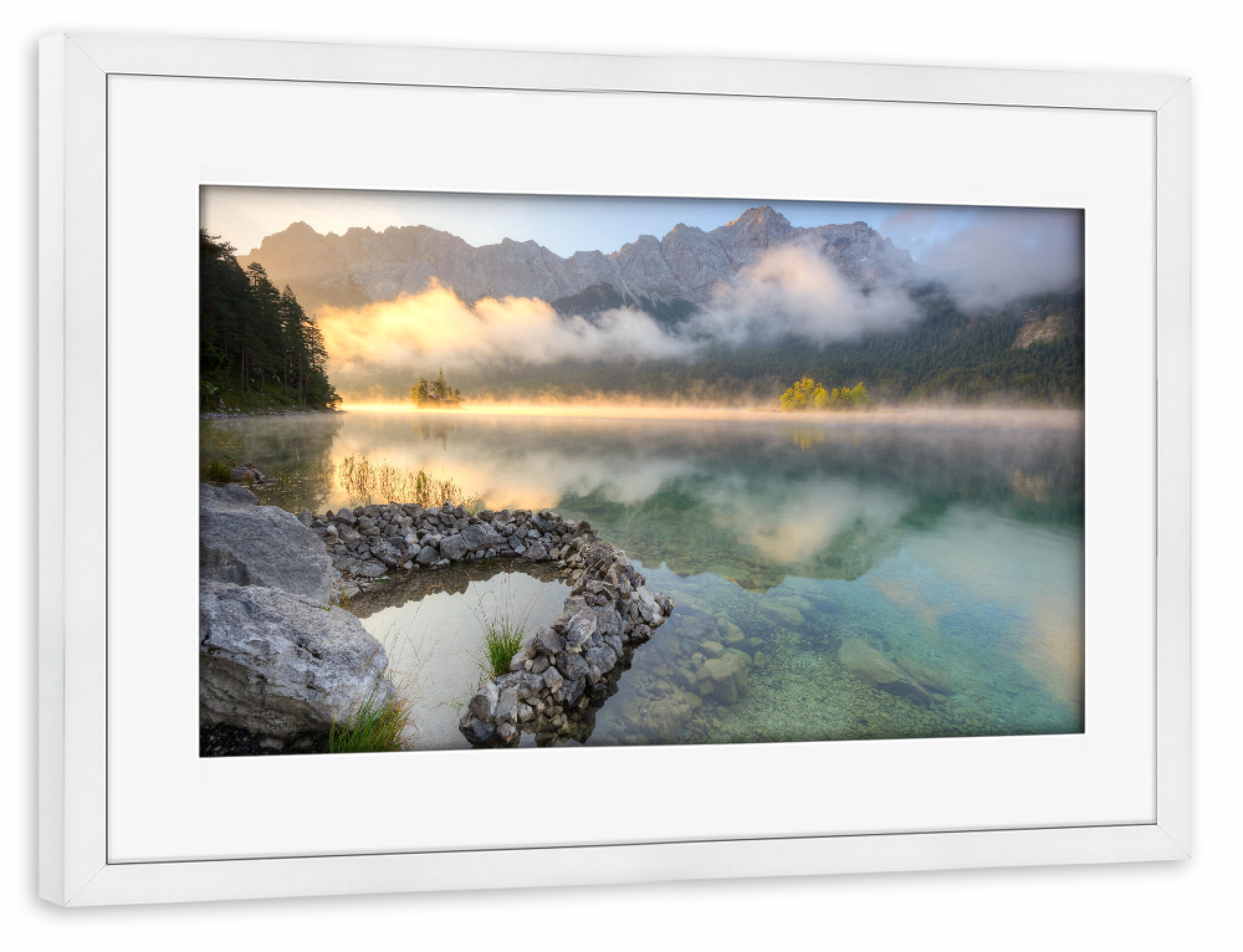 Poster mit Rahmen weiß "Herbstmorgen am Eibsee" artboxONE - Natur,Reise,Reise / Länder