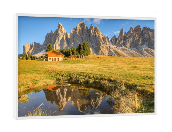 Poster mit weißem Rahmen "Geislerspitzen Dolomiten" artboxONE - Natur,Reise,Reise / Länder