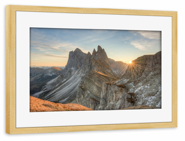 Poster mit Rahmen kiefer "Seceda Sonnenaufgang" artboxONE - Natur,Reise,Reise / Länder