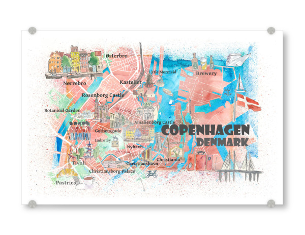 Acrylglasbild "Kopenhagen Dänemark Karte" artboxONE - Städte,Architektur,Städte / København,Kartografie