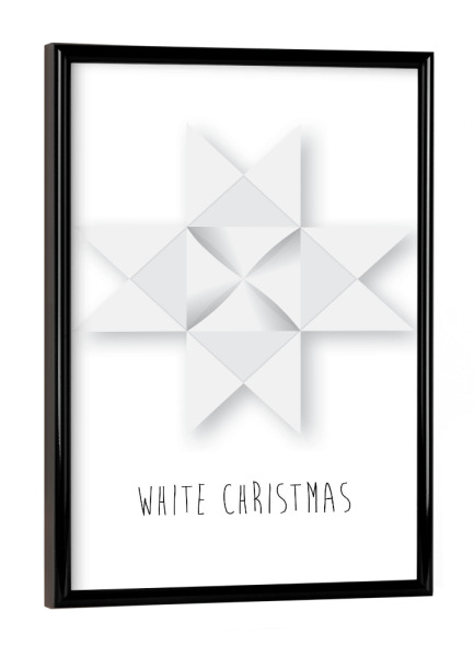 Poster mit schwarzem Rahmen "Christmas star, white" artboxONE - Typografie,Schwarzweiß,Geometrie,Weihnachten