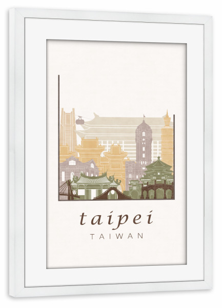Poster mit Rahmen weiß "Taipei skyline rustic" artboxONE - Städte,Architektur