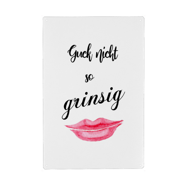 Holzbild "Guck nicht so grinsig" artboxONE - Typografie,Schwarzweiß - Grinsen,Lächeln,Gucken,Mund,Lachen,Smile,Typo,Typografie
