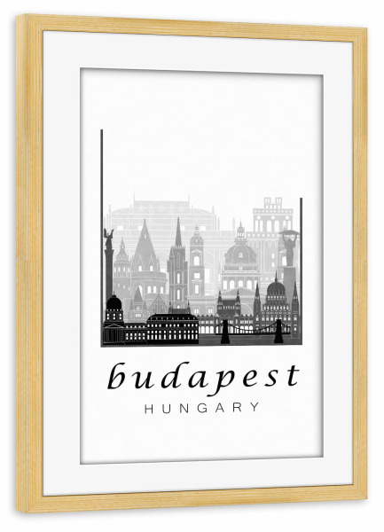Poster mit Rahmen kiefer "Budapest skyline black & white" artboxONE - Städte,Schwarzweiß,Architektur,Städte / Budapest