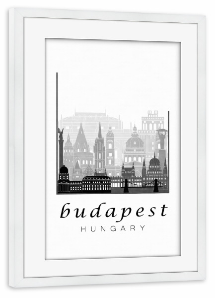 Poster mit Rahmen weiß "Budapest skyline black & white" artboxONE - Städte,Schwarzweiß,Architektur,Städte / Budapest