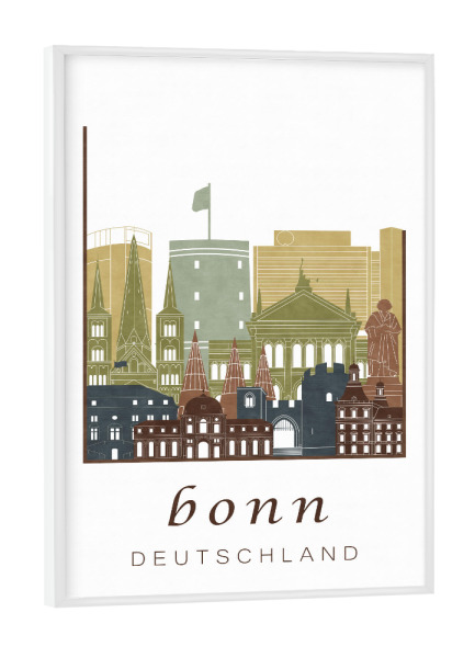 Poster mit weißem Rahmen "Bonn skyline light brown" artboxONE - Städte,Architektur