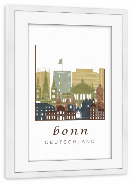 Poster mit Rahmen weiß "Bonn skyline light brown" artboxONE - Städte,Architektur