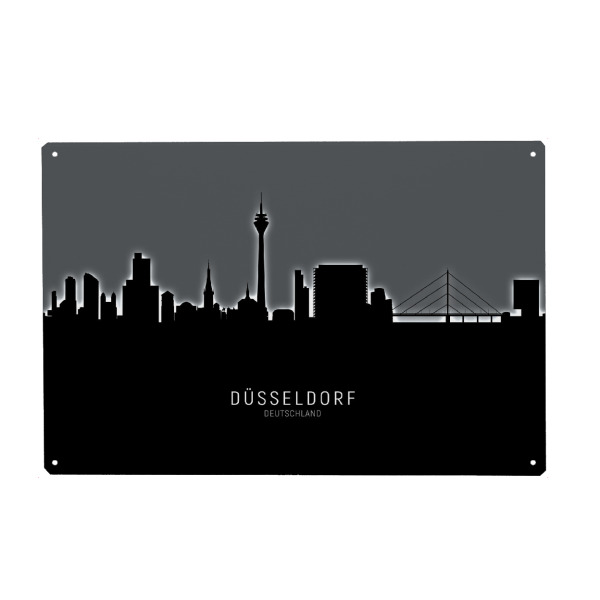 Holzbild "Düsseldorf Skyline Glow White" artboxONE - Städte,Schwarzweiß,Städte / Düsseldorf