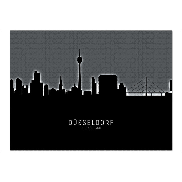Puzzle Ravensburger "Düsseldorf Skyline Glow White" artboxONE - Städte,Schwarzweiß,Städte / Düsseldorf