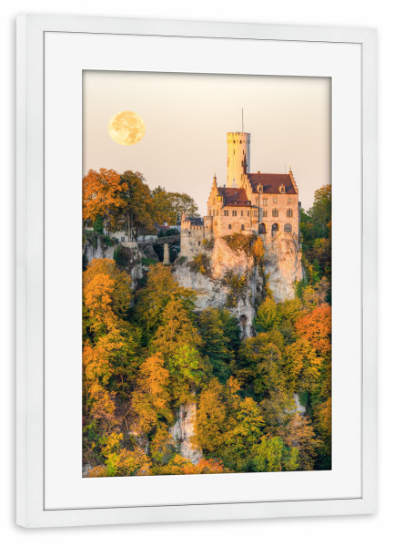 Poster mit Rahmen weiß "Schloss Lichtenstein" artboxONE - Natur,Reise,Reise / Länder