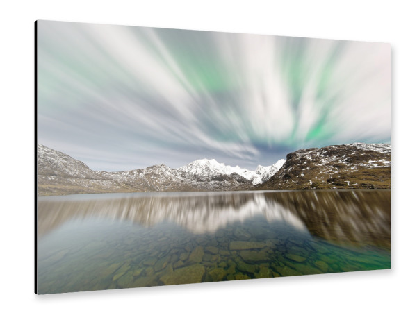 Alu-Dibond "Polarlicht über einer Bergkette" 30x20 cm artboxONE