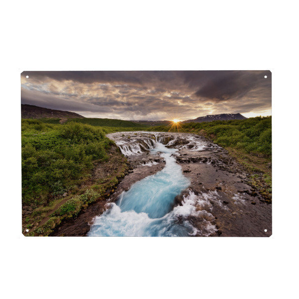 Metall Poster "Island - Wasserfall im Abendlicht" artboxONE - Natur,Reise,Reise / Länder