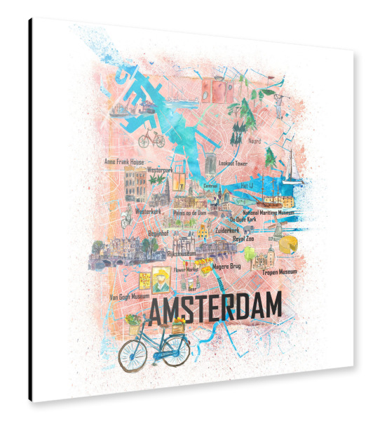 Alu-Dibond "Amsterdam Holland Karte" 30x30 cm artboxONE