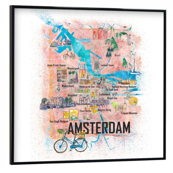 Poster mit schwarzem Rahmen 30x30 cm "Amsterdam Holland Karte" artboxONE - Städte,Architektur,Städte / Amsterdam,Kartografie