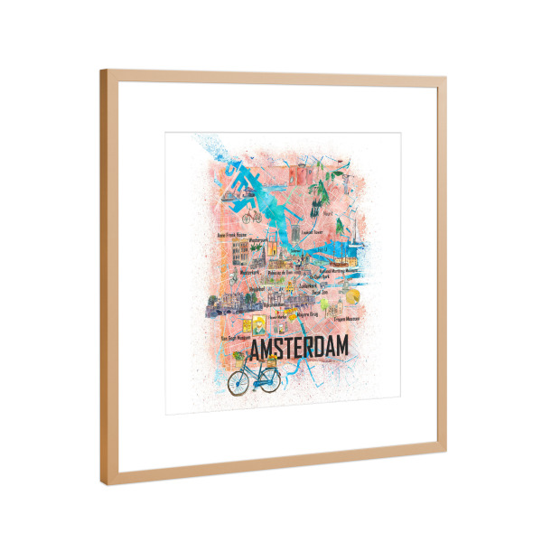 Poster mit Rahmen Kupfer "Amsterdam Holland Karte" artboxONE - Städte,Architektur,Städte / Amsterdam,Kartografie