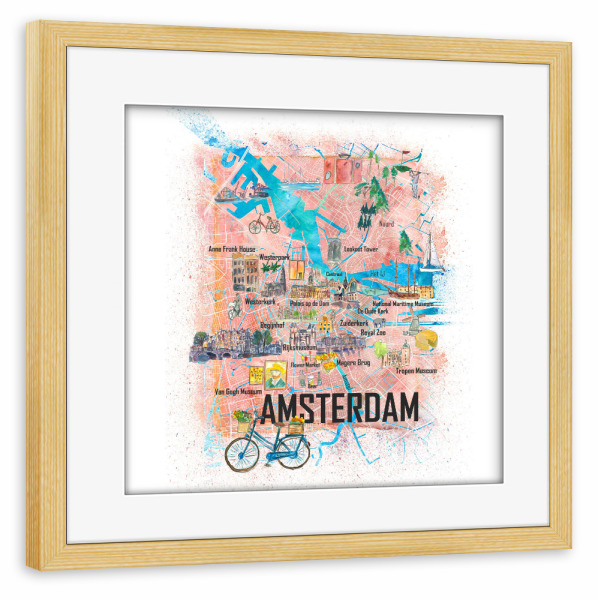 Poster mit Rahmen kiefer "Amsterdam Holland Karte" artboxONE - Städte,Architektur,Städte / Amsterdam,Kartografie