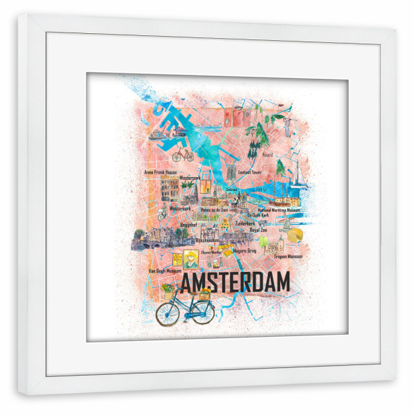 Poster mit Rahmen weiß "Amsterdam Holland Karte" artboxONE - Städte,Architektur,Städte / Amsterdam,Kartografie
