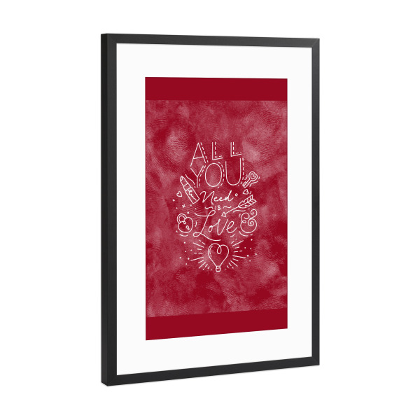 Poster mit Rahmen Schwarz (Metallic) "Valentine day all you need is love" artboxONE - Typografie,Liebe