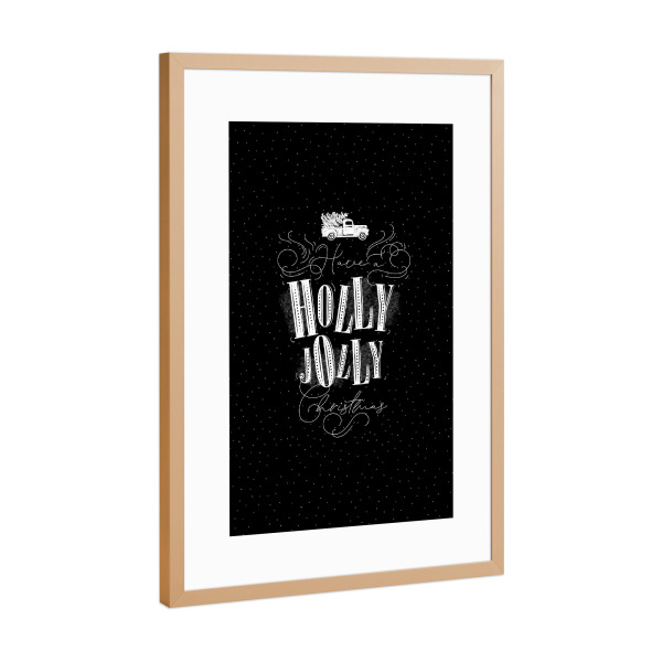 Poster mit Rahmen Kupfer "Holly Jolly Christmas dark" artboxONE - Typografie,Schwarzweiß,Weihnachten