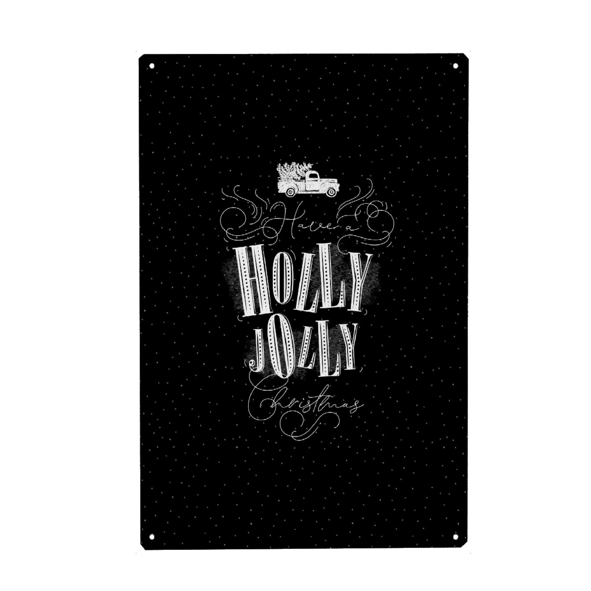 Holzbild "Holly Jolly Christmas dark" artboxONE - Typografie,Schwarzweiß,Weihnachten