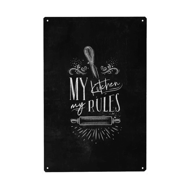 Holzbild "My kitchen my rules chalk" artboxONE - Typografie,Essen & Trinken,Schwarzweiß