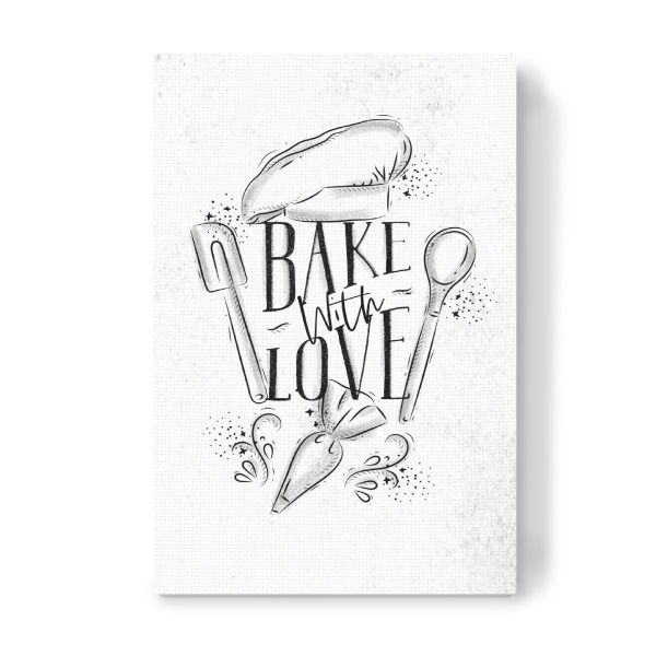 Leinwandbild "Bake with love kitchen pastry" artboxONE - Typografie,Essen & Trinken,Schwarzweiß